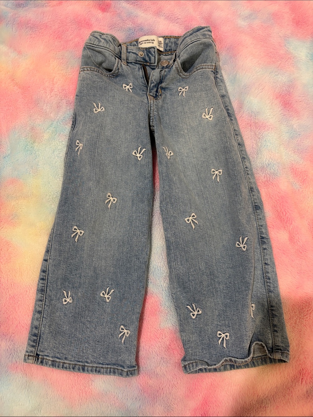 abercrombie kids Light Blue Denim Jeans with White Bow Embroidery